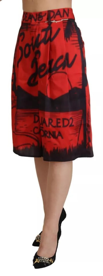 - Red Printed High Waist Wide Leg Cropped Pants