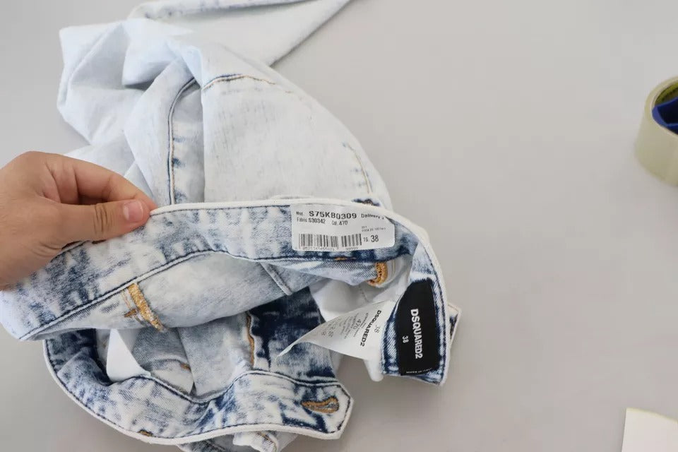 - Light Blue Cotton High Waist Straight Denim Jeans