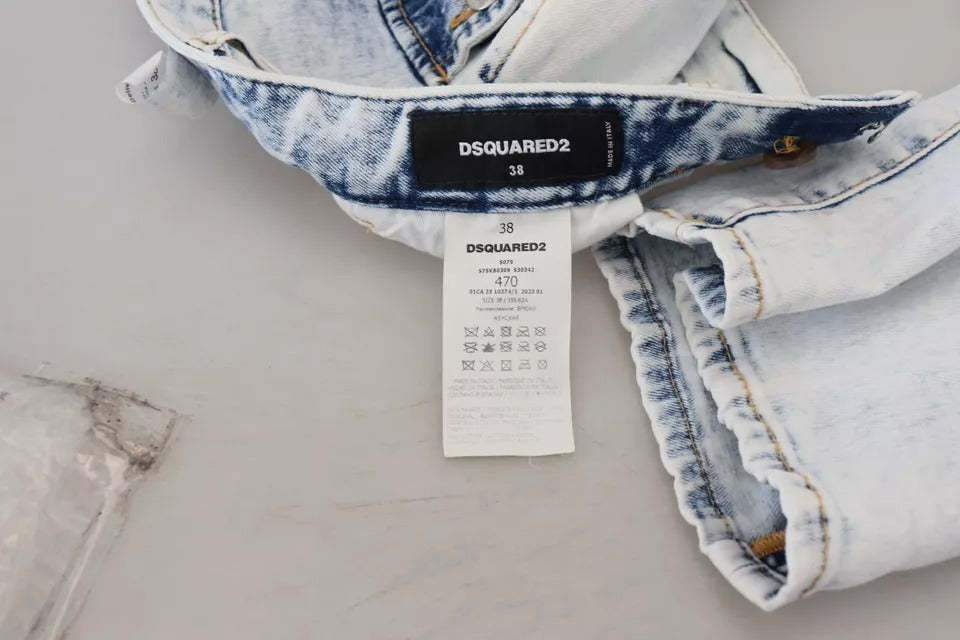 - Light Blue Cotton High Waist Straight Denim Jeans