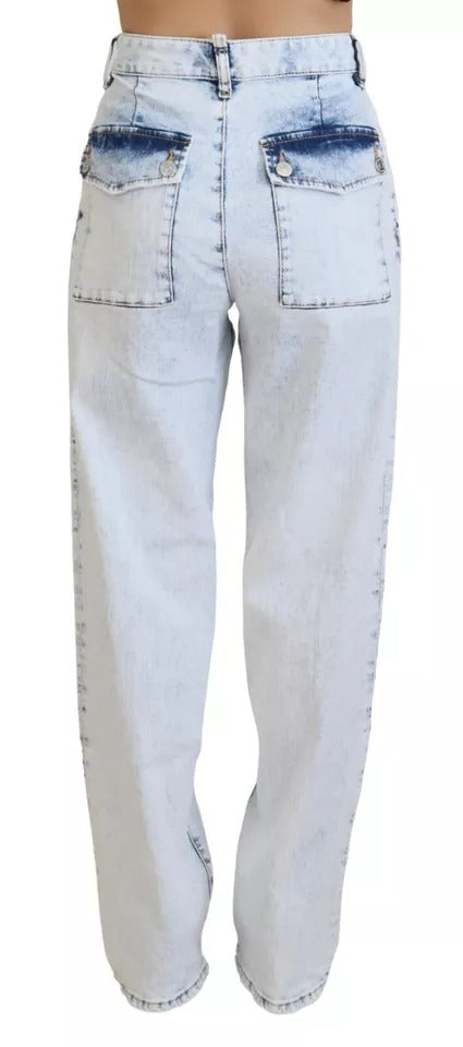 - Light Blue Cotton High Waist Straight Denim Jeans