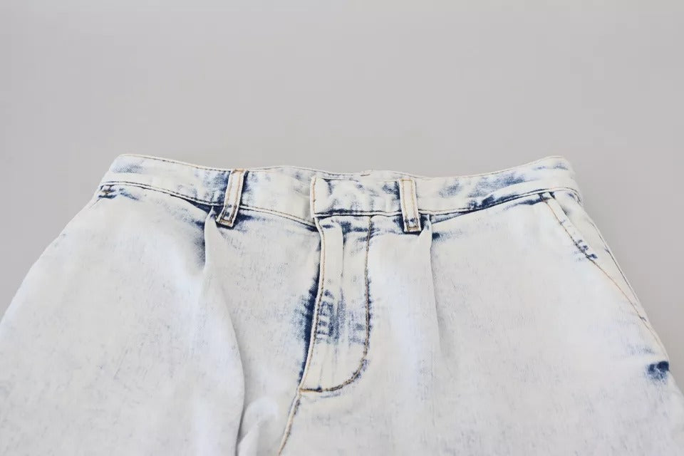 - Light Blue Cotton High Waist Straight Denim Jeans