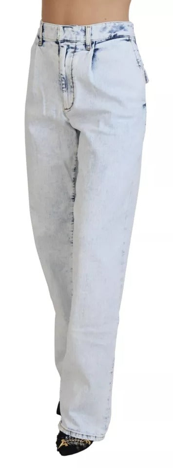 - Light Blue Cotton High Waist Straight Denim Jeans