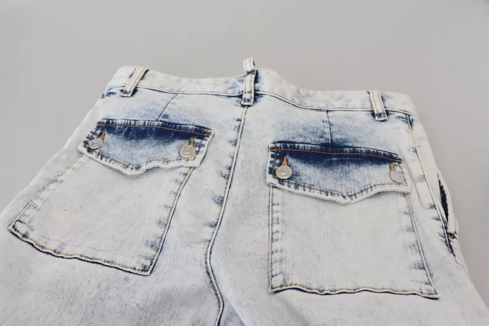 - Light Blue Cotton High Waist Straight Denim Jeans