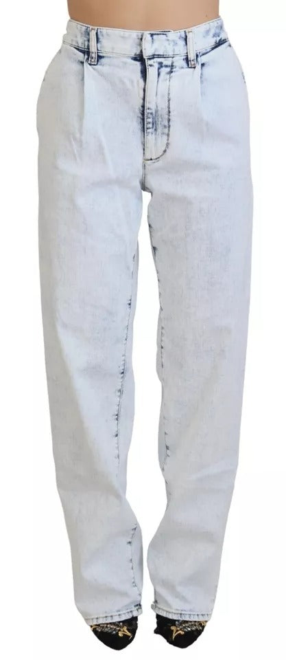 - Light Blue Cotton High Waist Straight Denim Jeans