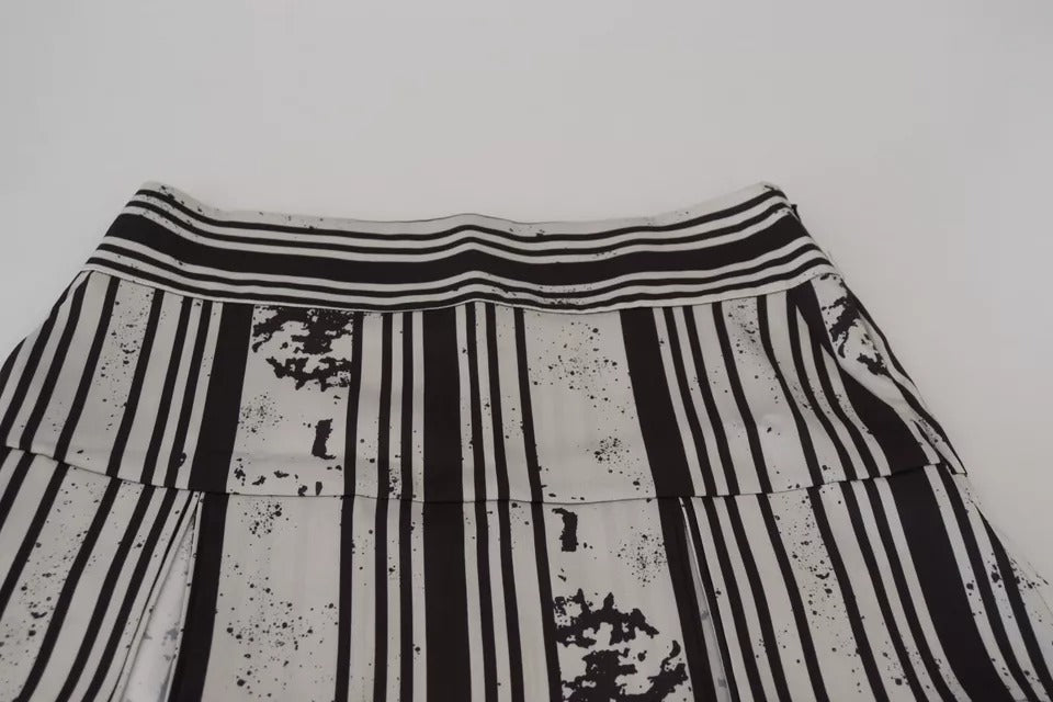 - Gray Black Stripes Mid Waist A-line Mini Skirt