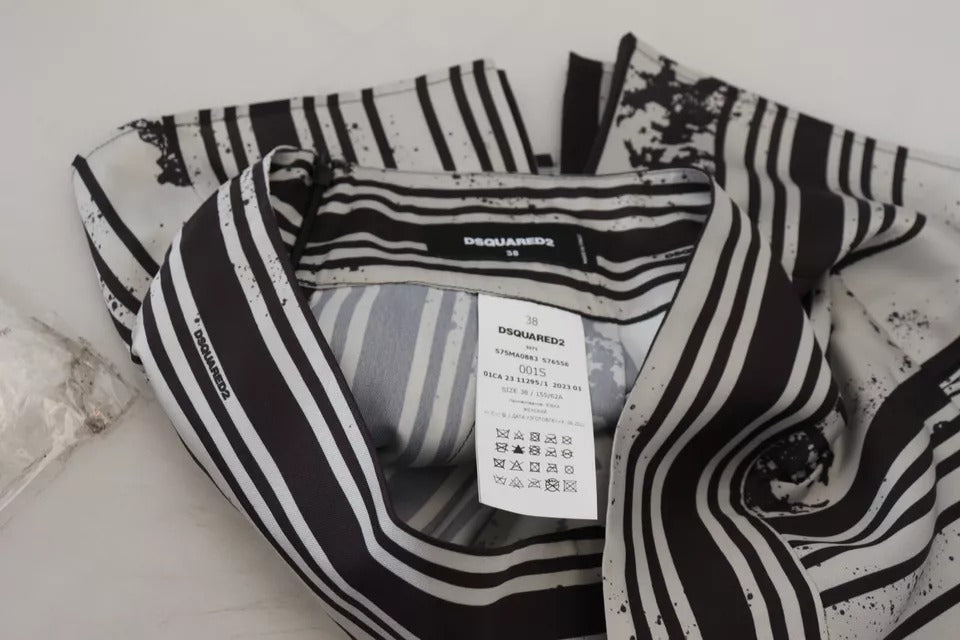 - Gray Black Stripes Mid Waist A-line Mini Skirt