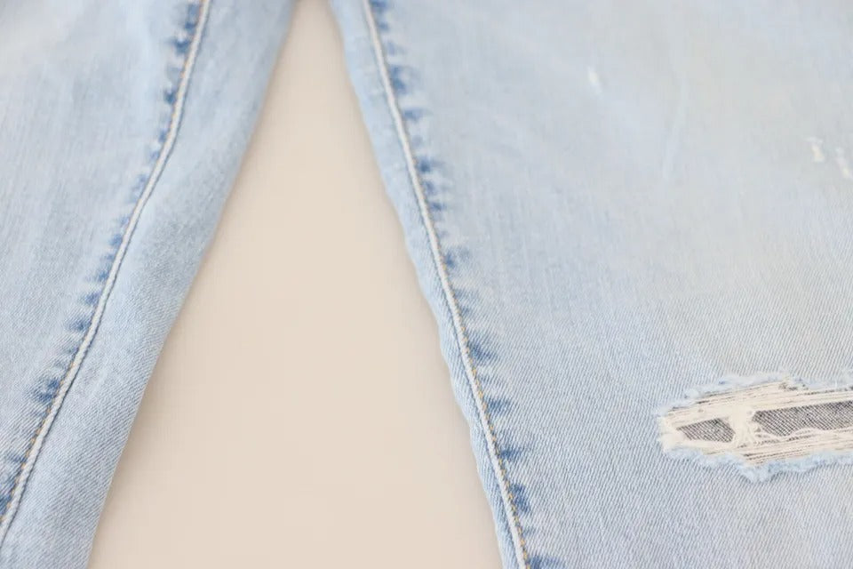- Blue Tattered Mid Waist Cropped Twiggy Denim Jeans