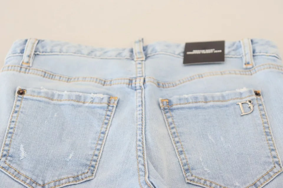 - Blue Tattered Mid Waist Cropped Twiggy Denim Jeans