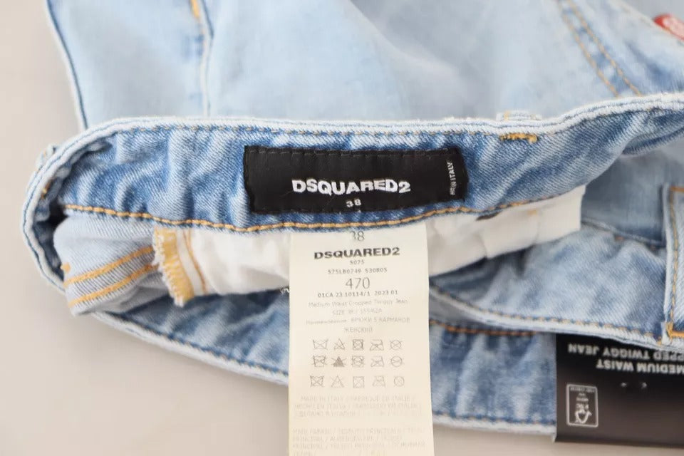 - Blue Tattered Mid Waist Cropped Twiggy Denim Jeans
