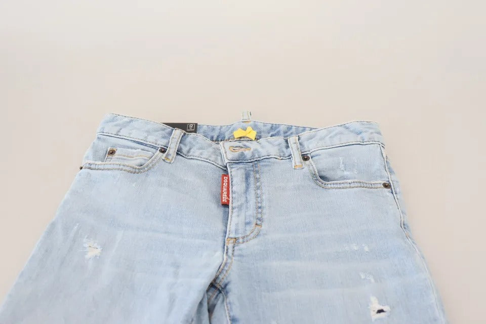 - Blue Tattered Mid Waist Cropped Twiggy Denim Jeans