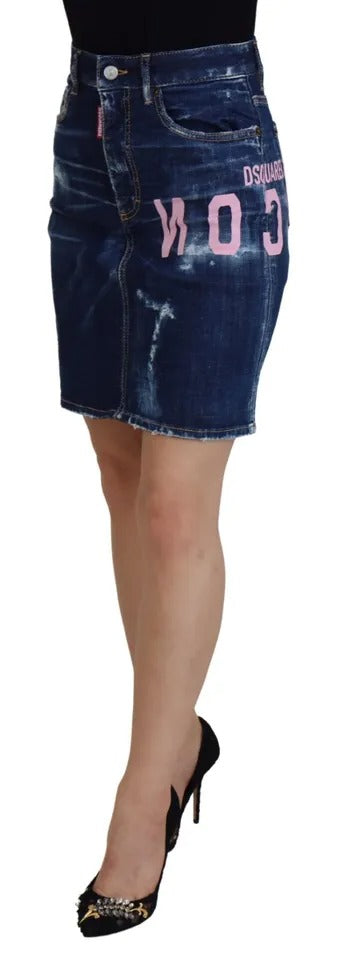 - Blue Icon High Waist Denim Mini Boston Jean Skirt