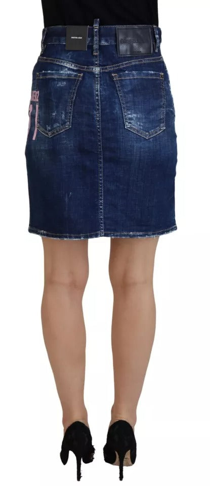 - Blue Icon High Waist Denim Mini Boston Jean Skirt