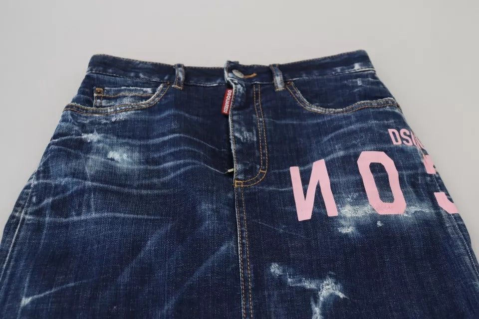 - Blue Icon High Waist Denim Mini Boston Jean Skirt