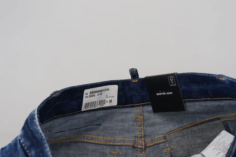 - Blue Icon High Waist Denim Mini Boston Jean Skirt