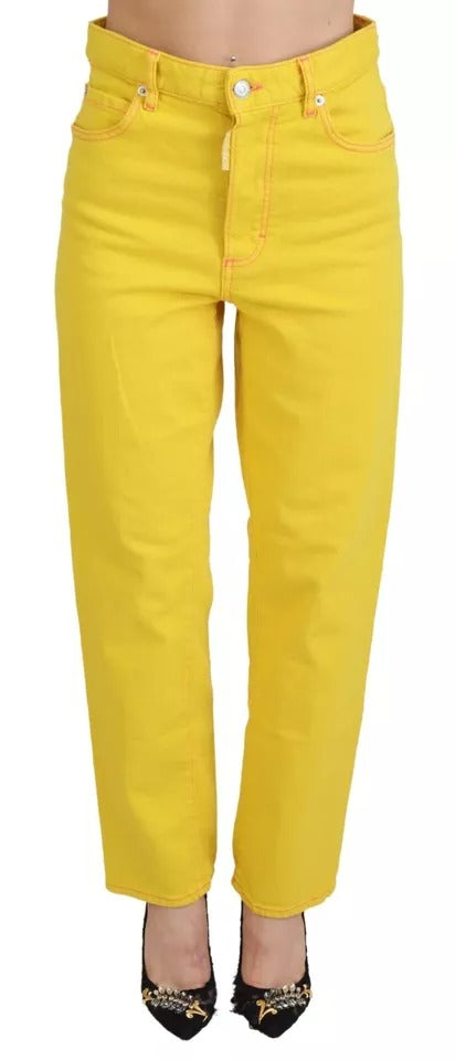 - Yellow Cotton High Waist Straight Denim Boston Jeans