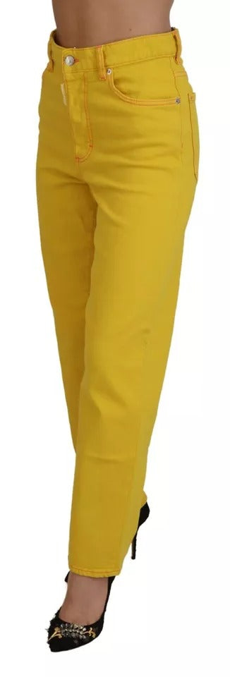 - Yellow Cotton High Waist Straight Denim Boston Jeans