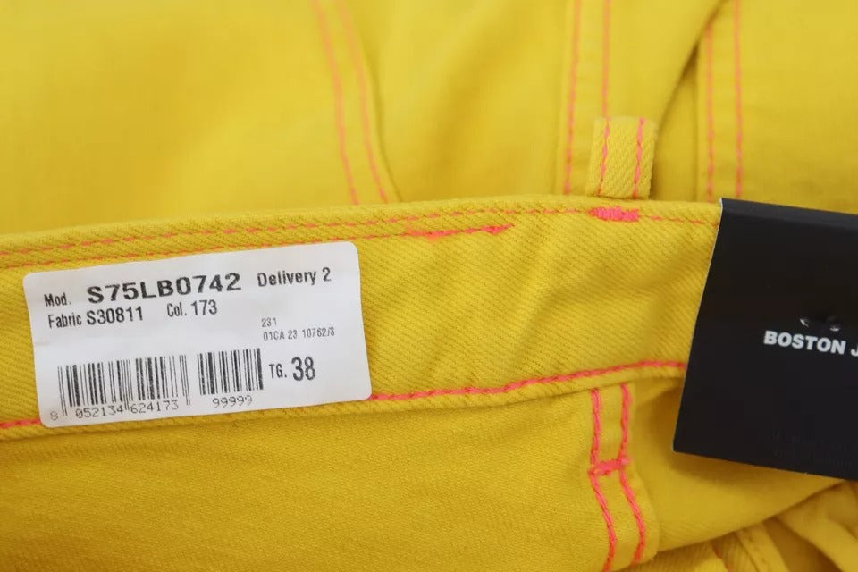 - Yellow Cotton High Waist Straight Denim Boston Jeans