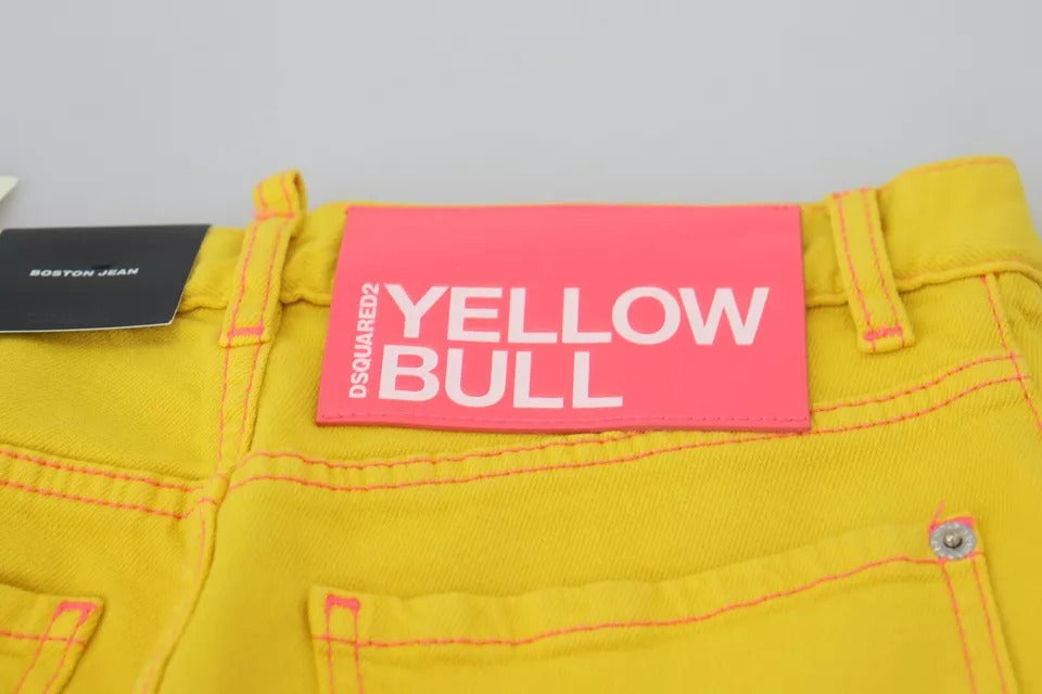- Yellow Cotton High Waist Straight Denim Boston Jeans