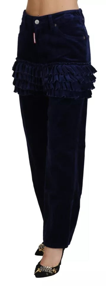 - Blue Ruffles HighWaist Cotton Denim Boston Fit Pants