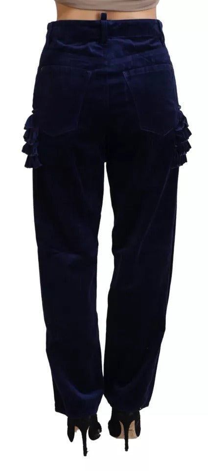 - Blue Ruffles HighWaist Cotton Denim Boston Fit Pants