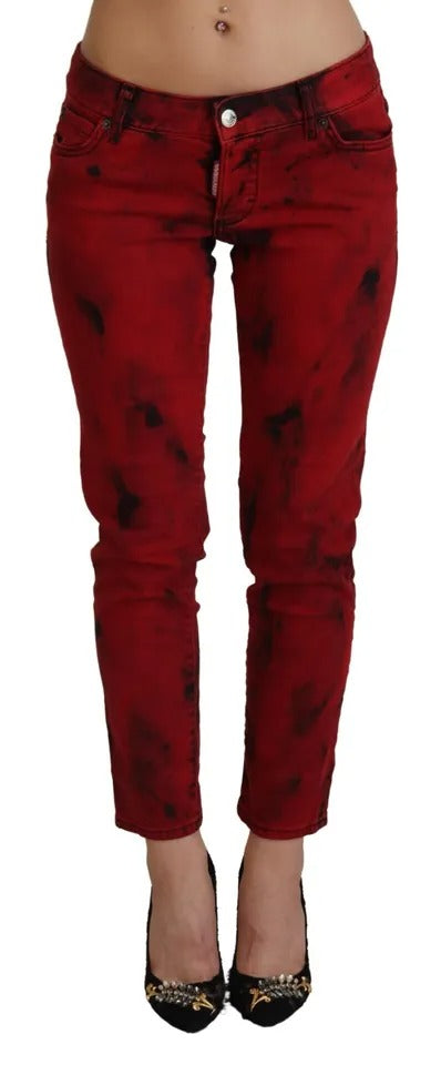 - Red Low Waist Cotton Stretch Skinny Pants