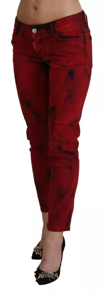 - Red Low Waist Cotton Stretch Skinny Pants