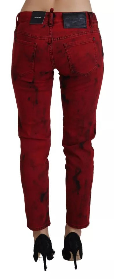 - Red Low Waist Cotton Stretch Skinny Pants
