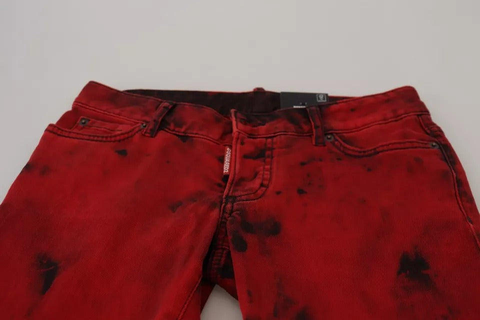 - Red Low Waist Cotton Stretch Skinny Pants