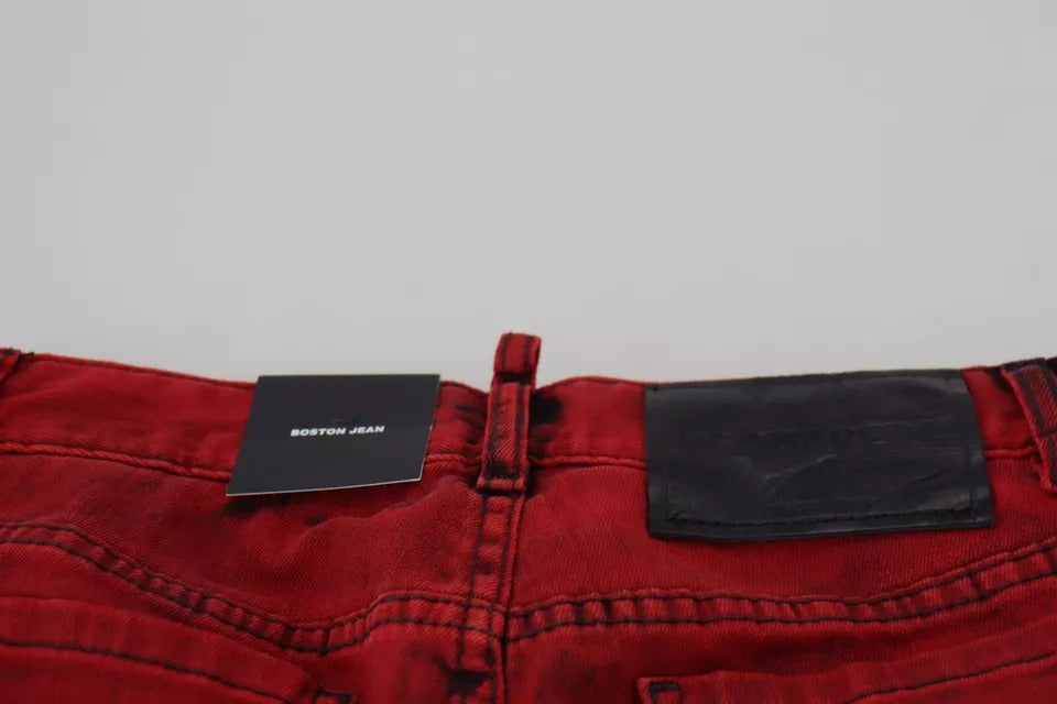 - Red Low Waist Cotton Stretch Skinny Pants