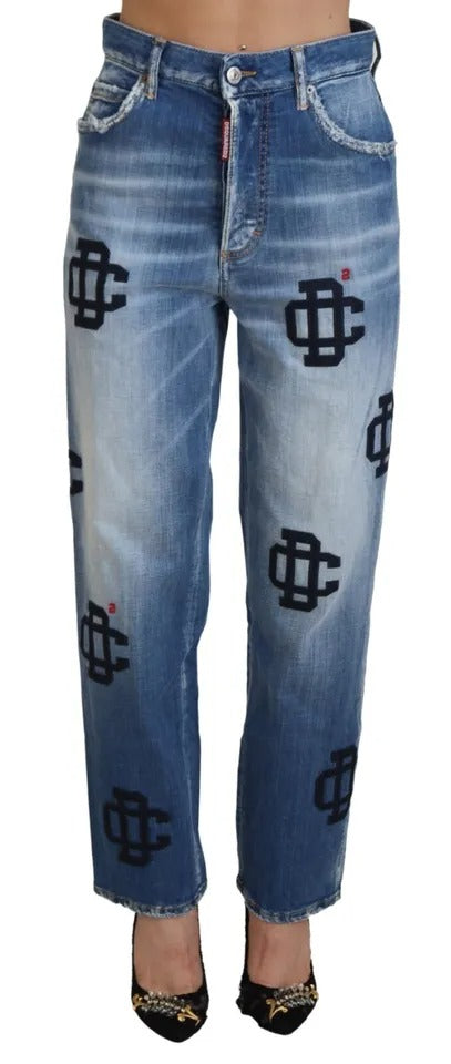 - Blue Washed High Waist Straight Denim Boston Jeans