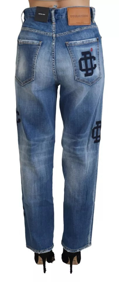 - Blue Washed High Waist Straight Denim Boston Jeans