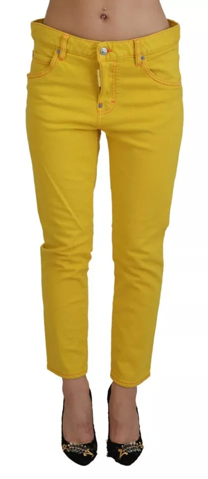- Yellow Cotton Low Waist Crop Denim Cool Girl Jeans