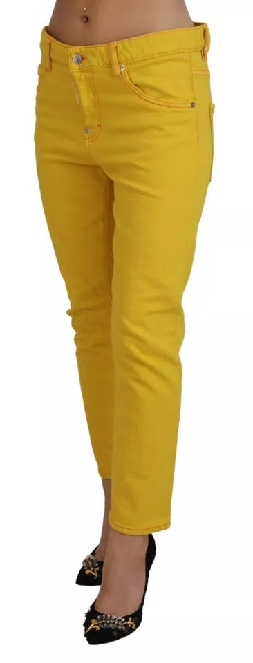 - Yellow Cotton Low Waist Crop Denim Cool Girl Jeans