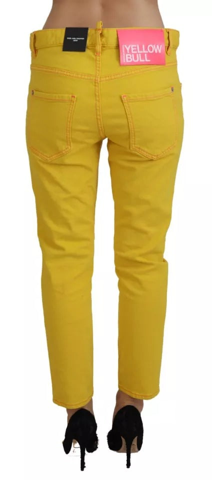 - Yellow Cotton Low Waist Crop Denim Cool Girl Jeans