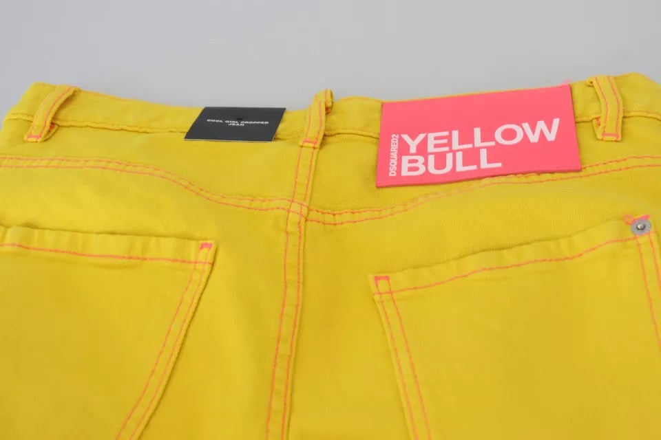 - Yellow Cotton Low Waist Crop Denim Cool Girl Jeans