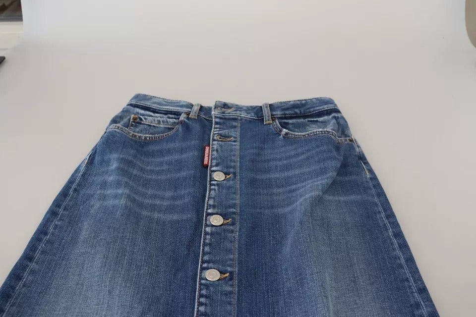 - Blue Distressed High Waist Pencil Cut Denim Skirt