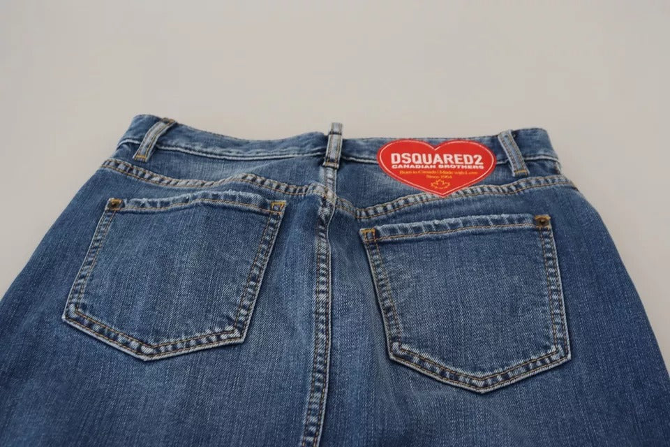 - Blue Distressed High Waist Pencil Cut Denim Skirt