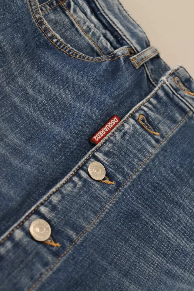 - Blue Distressed High Waist Pencil Cut Denim Skirt