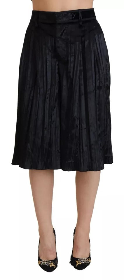 - Black Pleated High Waist Wide Leg Cropped Pants