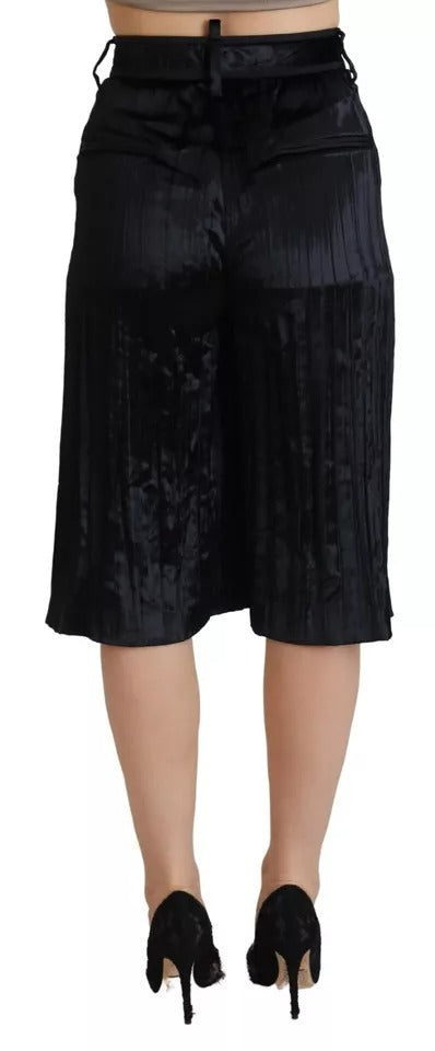 - Black Pleated High Waist Wide Leg Cropped Pants