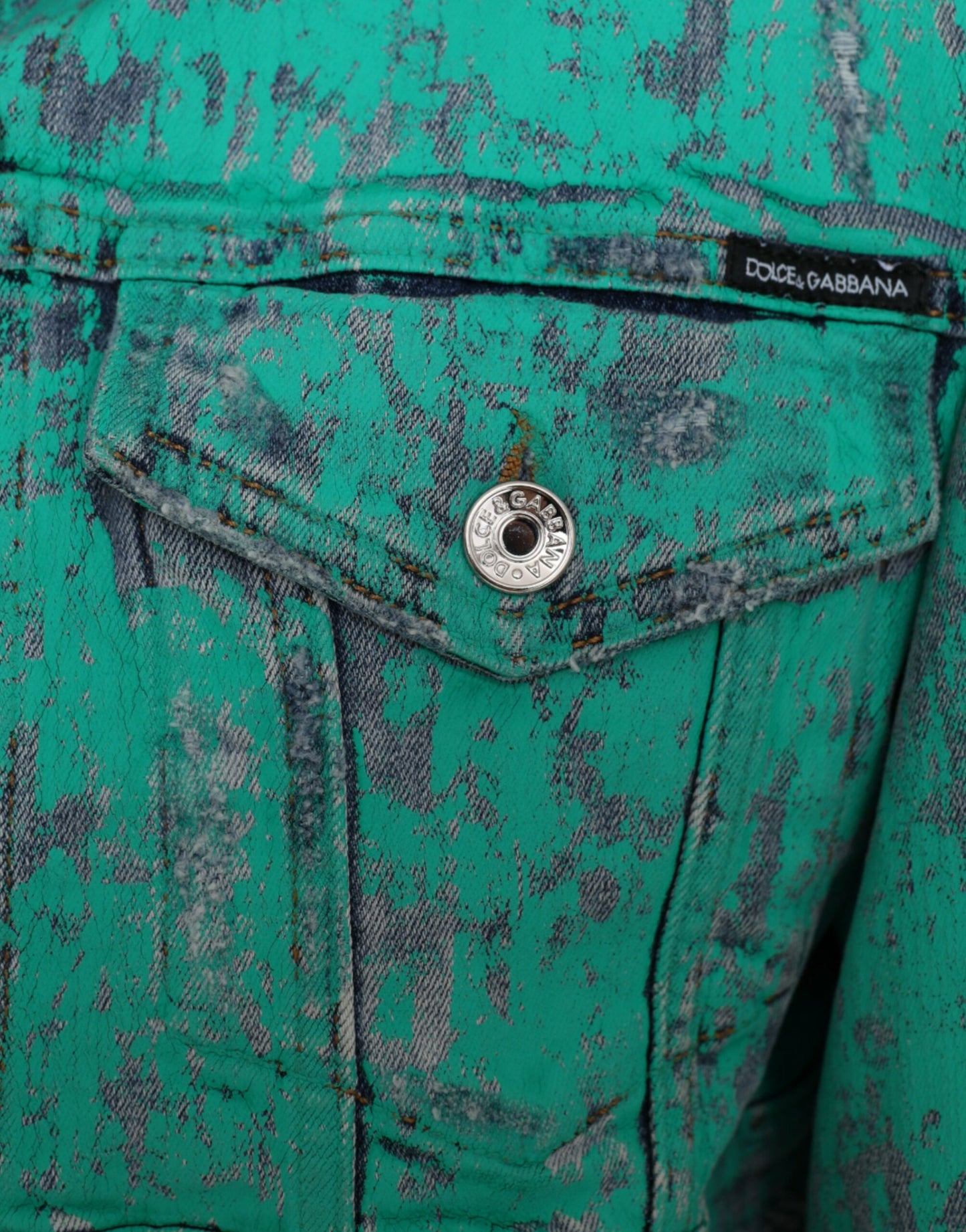 - Green Cotton Tie Dye Cropped Cropped Denim Jacket