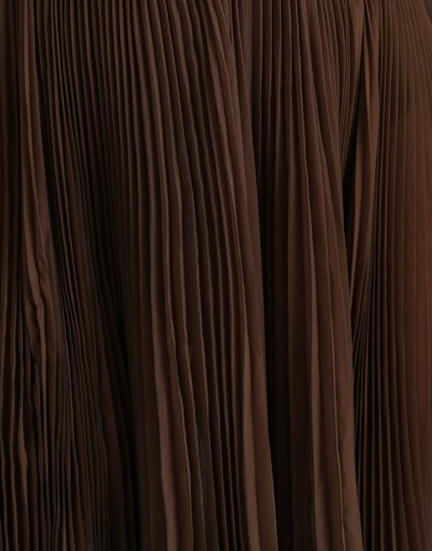 - Brown Polyester Pleated High Waist Midi Skirt