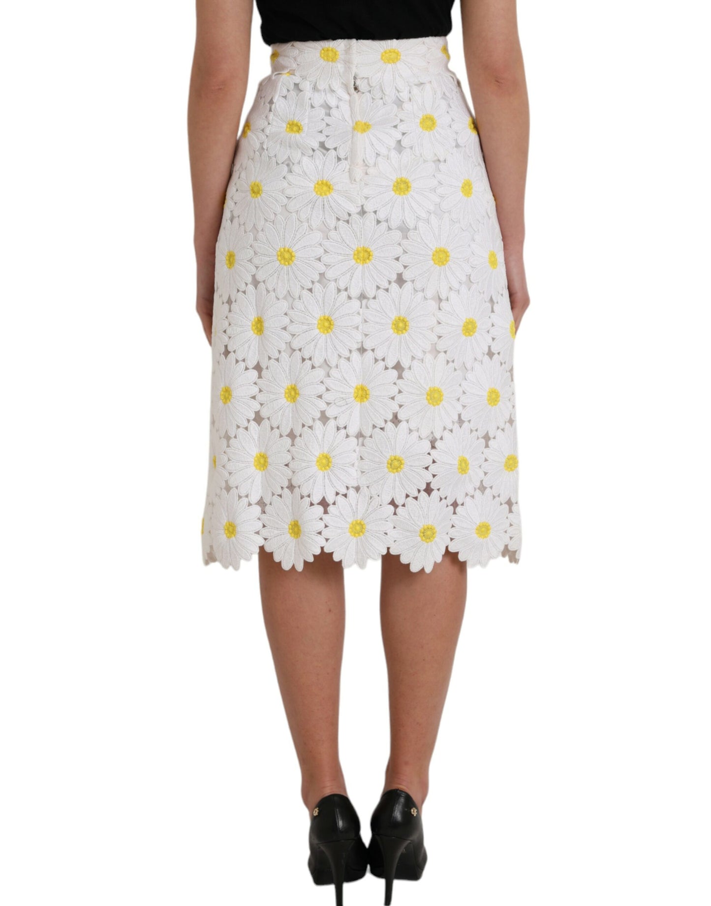 - White Floral Pencil Straight Lace Skirt