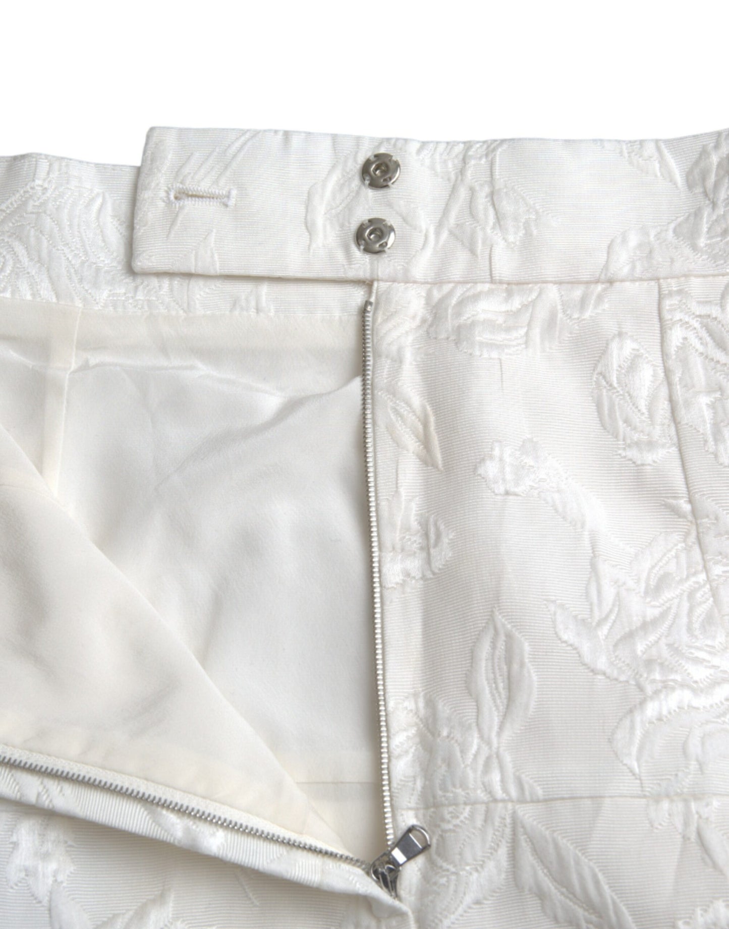 - White Floral Brocade Embellished Mini Skirt