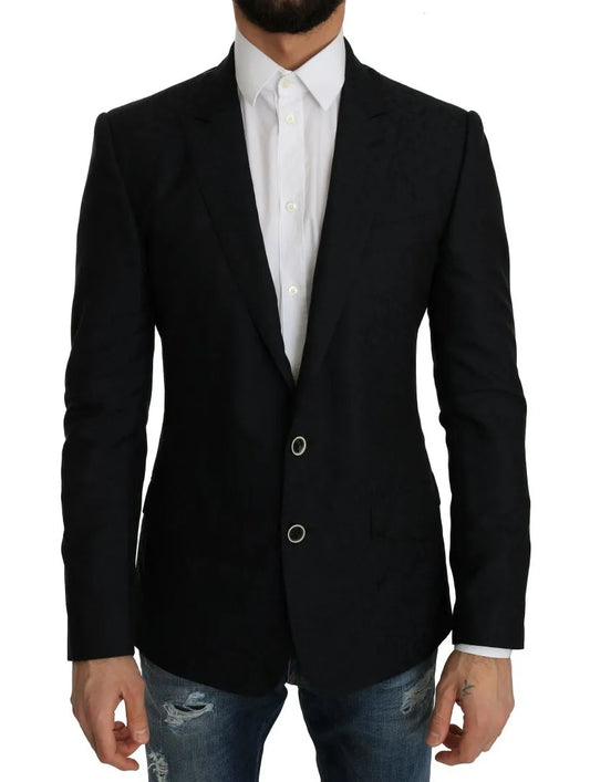 - Blue Jacquard Slim Floral Jacket Blazer