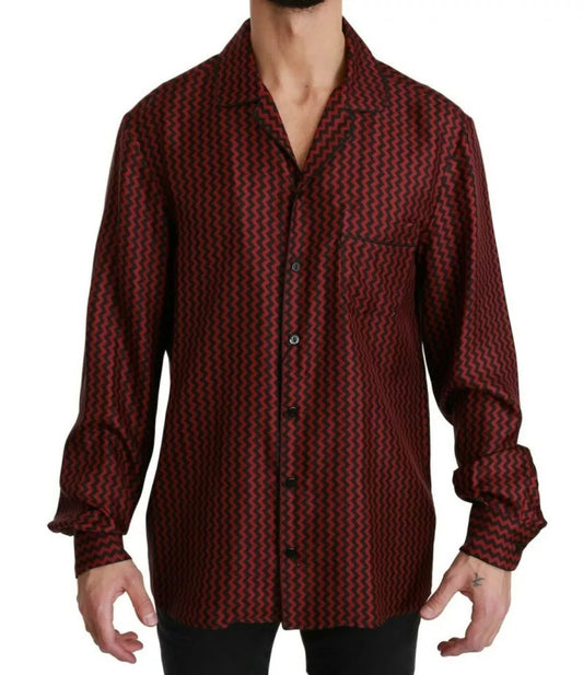 - Black Red Zigzag Pattern Casual Shirt