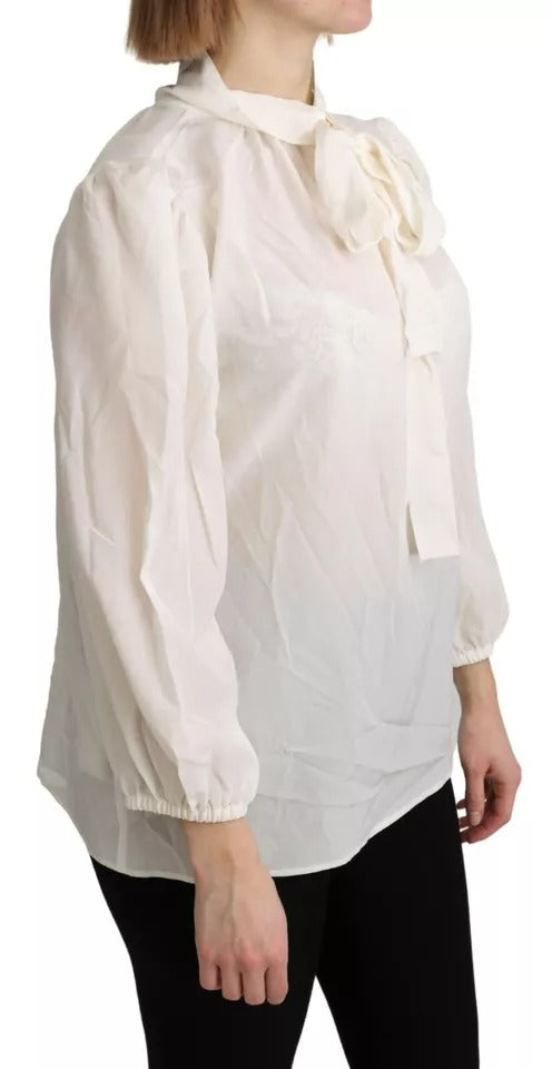 - Off White Scarfneck Long Sleeves Blouse Silk Top
