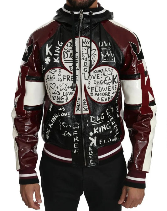 - Black Bordeaux Hooded Leather DG King of Love Jacket