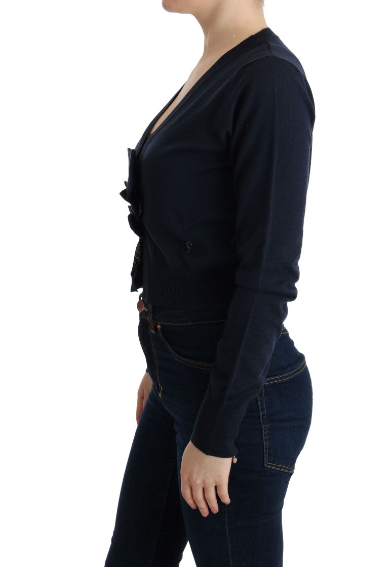 - Elegant Blue Wool Cardigan Sweater