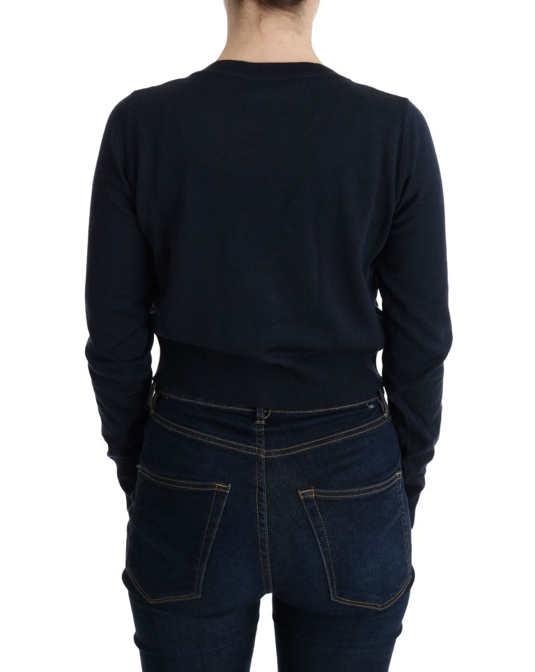 - Elegant Blue Wool Cardigan Sweater
